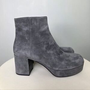 PRADA Grey Suede Platform Block Chunky Heel Ankle Bootie Round Toe Boots Size 38